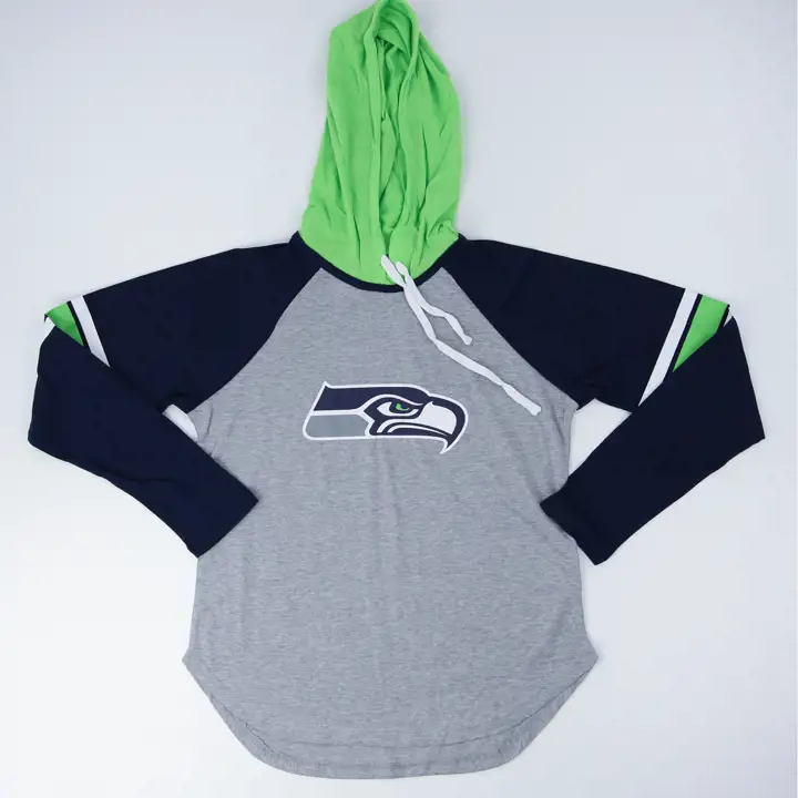T-shirt à capuchon et manches longues Seattle Seahawks NFL pour femme Fair Ball 22 H-GR