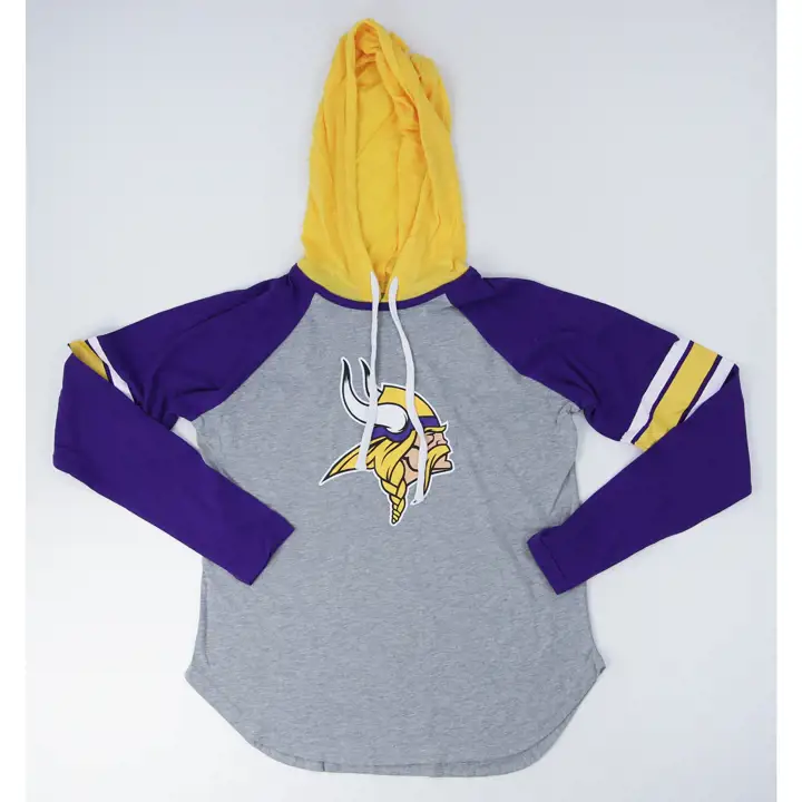 T-shirt à capuchon et manches longues Minnesota Vikings NFL Fair Ball pour femme 22 H-G