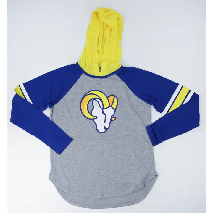 T-shirt à capuchon et manches longues Fair Ball pour femme NFL Los Angeles Rams 22 H-GR