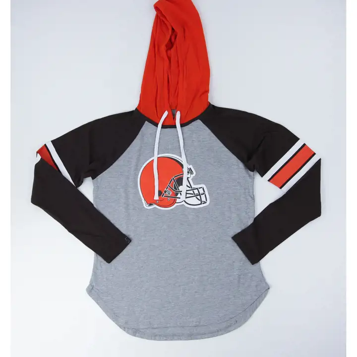 T-shirt à manches longues à capuche Cleveland Browns NFL pour femme Fair Ball 22 H-GR