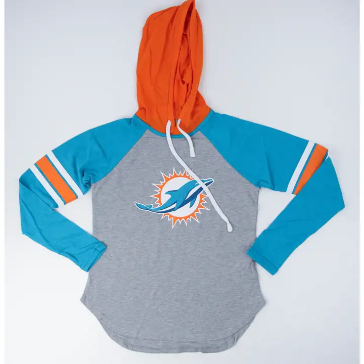 T-shirt à capuchon et manches longues Fair Ball NFL des Dolphins de Miami pour femme 22 H-GRIS