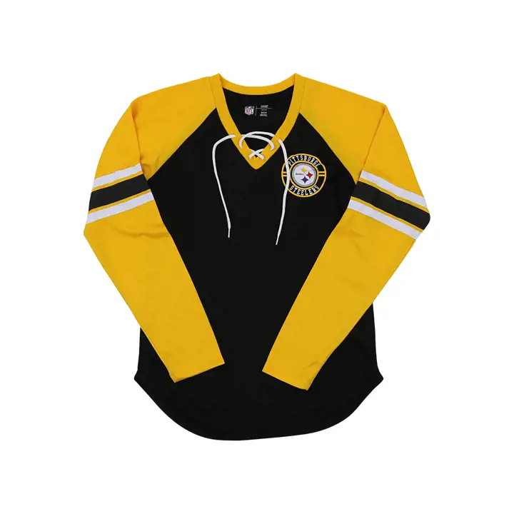 Pittsburgh Steelers NFL Women's Bootleg Lace Up LS Tee 22 BL