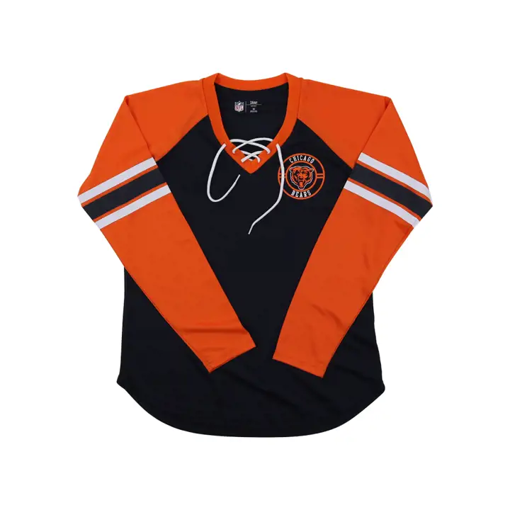 T-shirt à manches longues Chicago Bears NFL pour femme, modèle Bootleg Lace Up 22 marine