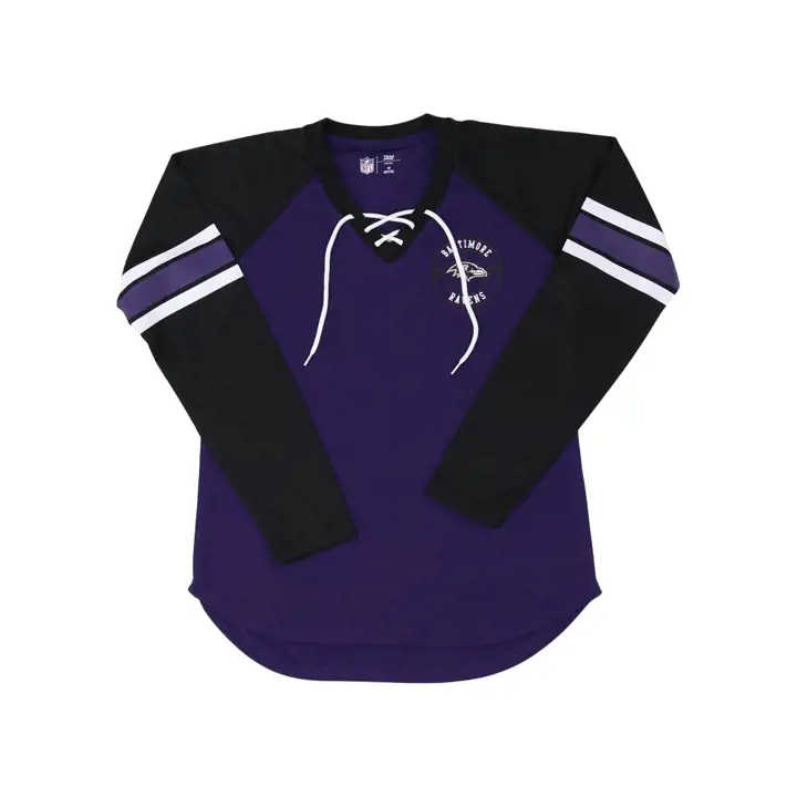 T-shirt à manches longues à lacets style bootleg NFL Baltimore Ravens pour femme 22 PUR