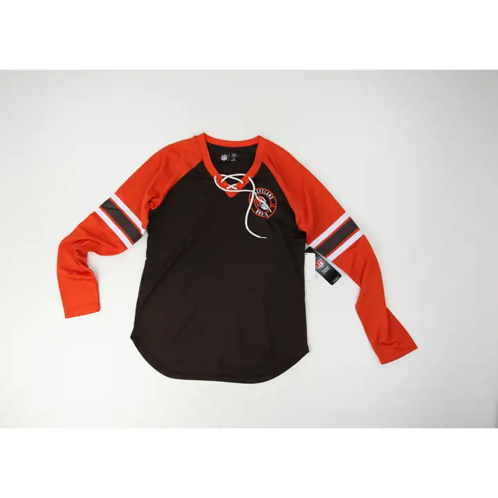 T-shirt femme Cleveland Browns NFL à manches longues et lacets 22 BRN