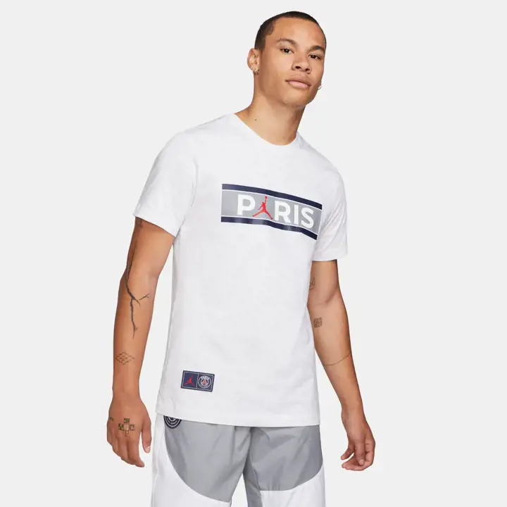 T-shirt avec la marque verbale du Paris Saint-Germain, couleur blanche