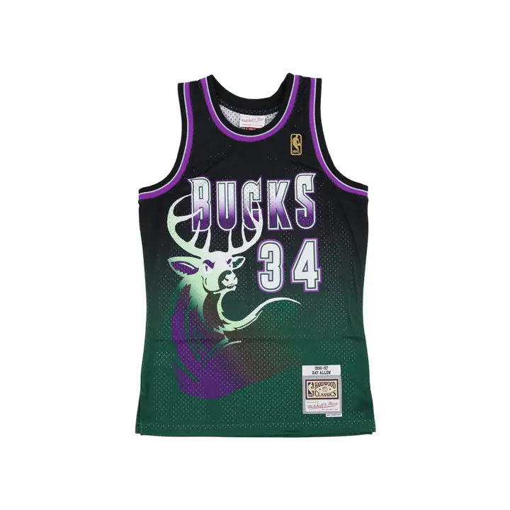 Maillot Swingman NBA Milwaukee Bucks Fadeaway Ray Allen noir/v