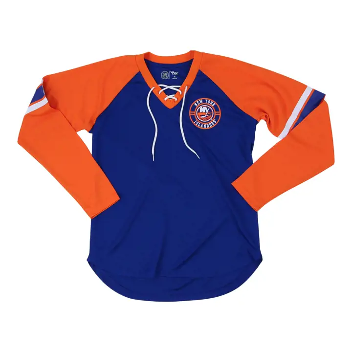 New York Islanders NHL Tee-shirt à manches longues pour femme avec lacets « Bootleg » 22 Bleu