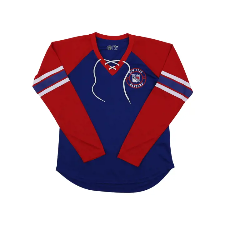 New York Rangers NHL Tee-shirt à manches longues et lacets pour femme 22 bleu