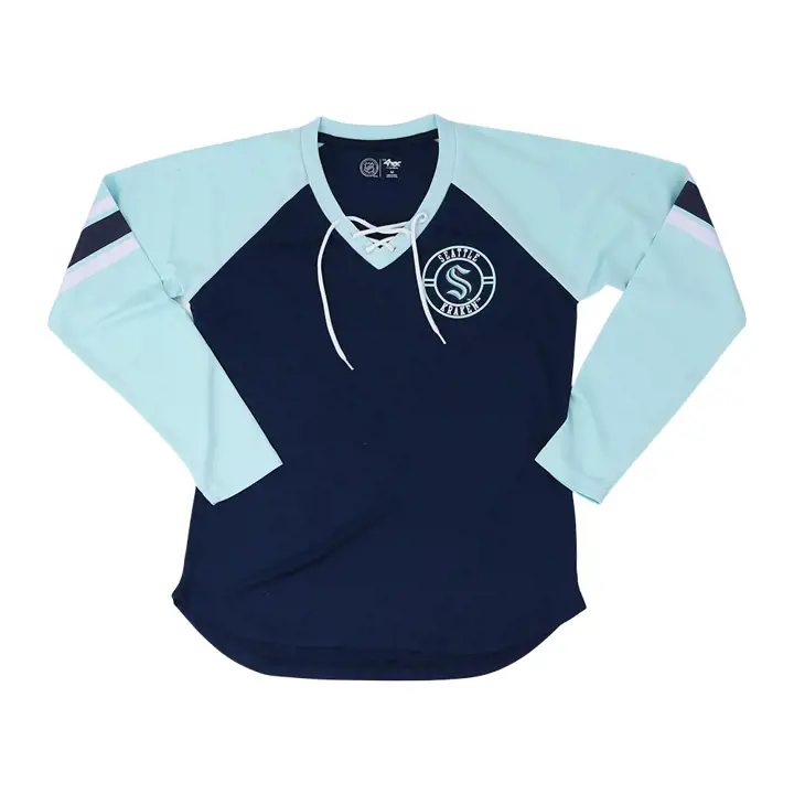 Tee-shirt Femme Seattle Kraken NHL à Lacets Manches Longues – 22 Marine