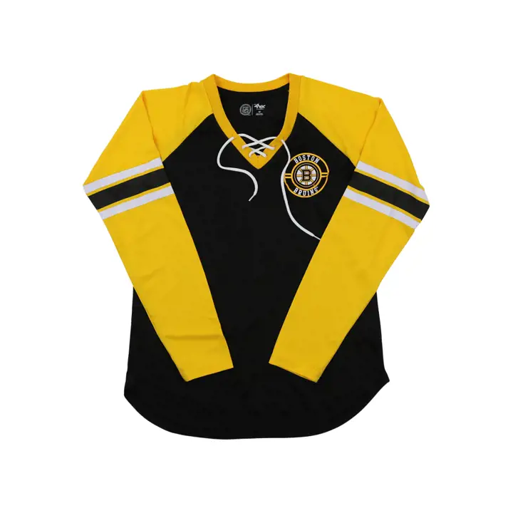 T-shirt à manches longues Boston Bruins NHL pour femme, modèle "Bootleg Lace Up", noir 22