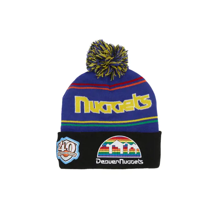 Denver Nuggets NBA Bonnet tricoté à écusson bleu/jaune/noir HWC