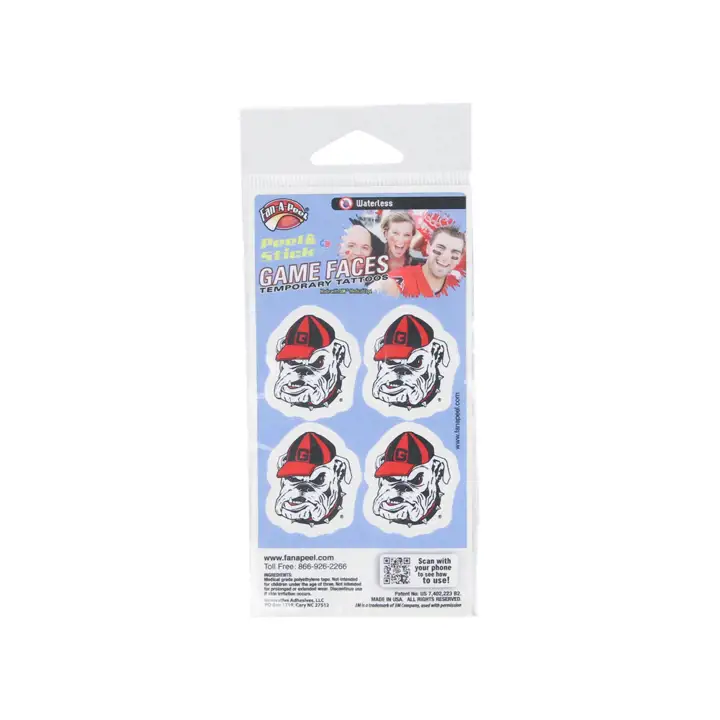 Georgia Bulldogs Tatouages Temporaires Tête de Bulldog sans Eau - Lot de 4