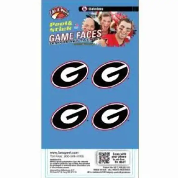 Georgia Bulldogs Autocollants pour le visage Super G sans eau - Paquet de 4