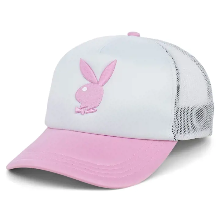 Casquette en mousse Playboy Black Tux Trucker blanc/rose