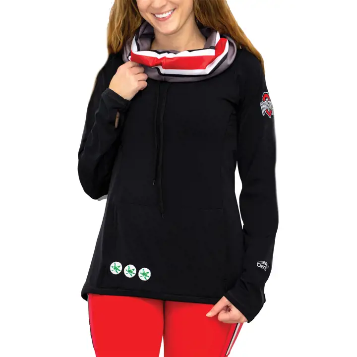 Sweat à capuche Ohio State Buckeyes NCAA pour femme avec col cheminée - Noir