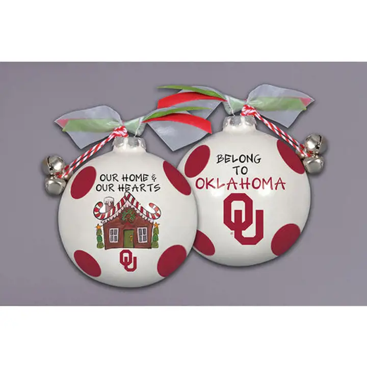 Ornement Oklahoma Sooners Maison et Cœurs avec ruban et clochettes AST