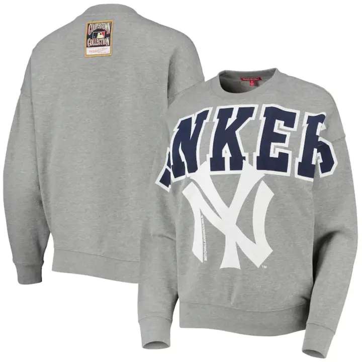 Sweat ras du cou polaire avec logo MLB New York Yankees pour femme GRIS
