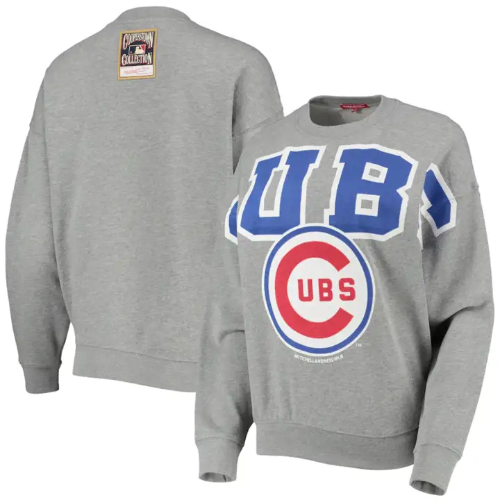 Haut de crew en molleton avec logo des Cubs de Chicago MLB pour femme GRIS
