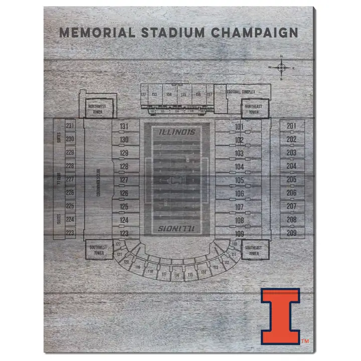 Illinois Fighting Illini 16x20 Plan des sièges du stade AST