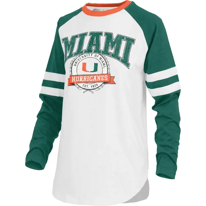 T-shirt à manches longues Miami Hurricanes NCAA pour femme Brooking 22 BLC/VRTT