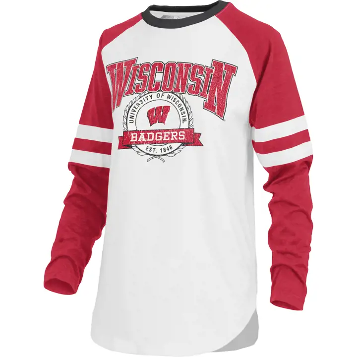 Wisconsin Badgers NCAA Women's Brooking LS T-Shirt 22 WHT/RE