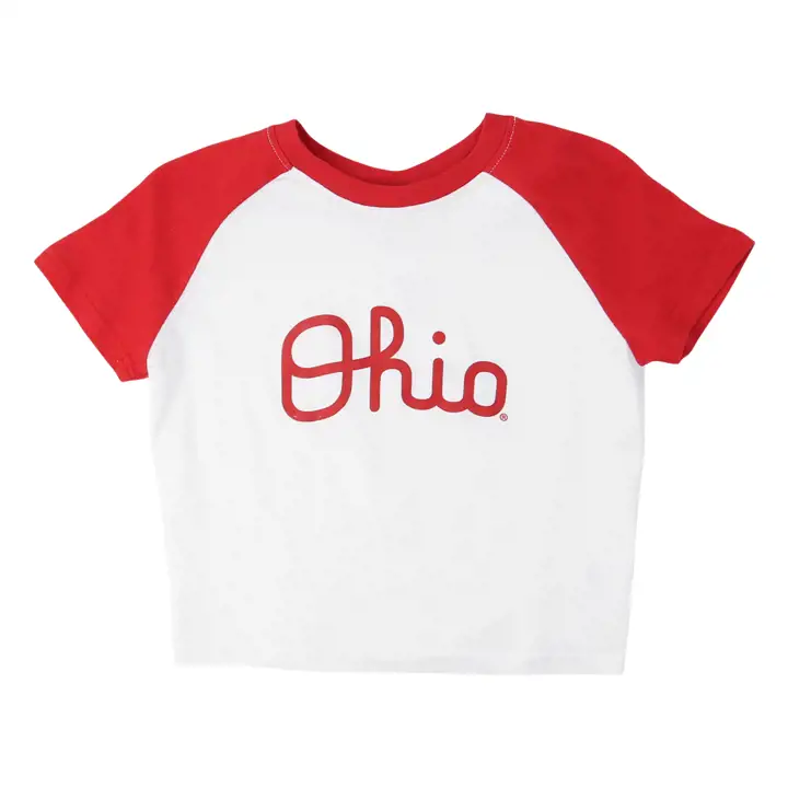 T-shirt court rétro raglan femme NCAA Buckeyes de l'Ohio