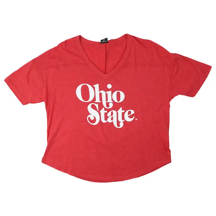 Maillot Rouge "V-Happy" NCAA pour Femme des Ohio State Buckeyes