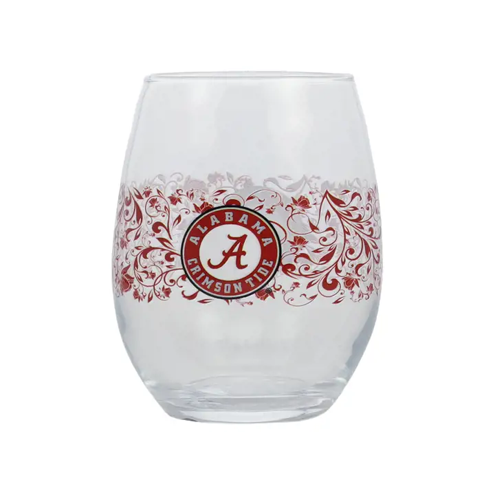 Verre sans pied de 15 oz à motif floral Alabama Crimson Tide