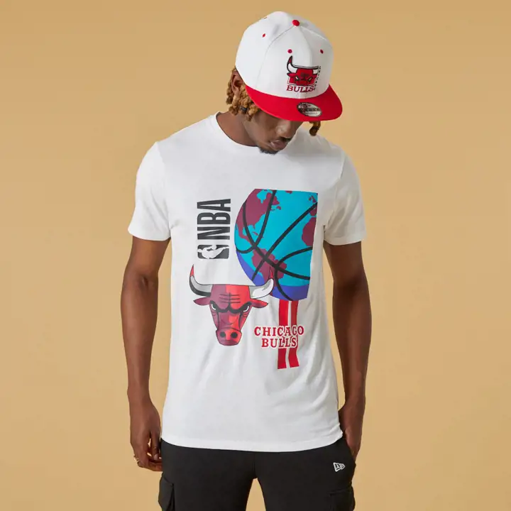 TEE-SHIRT GRAPHIQUE NBA CHICAGO BULLS GLOBE blanc
