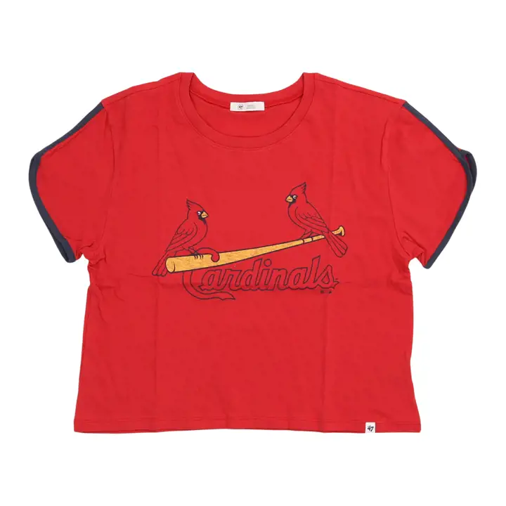 T-shirt court à ourlet dauphin pour femme MLB St. Louis Cardinals 23 Rouge