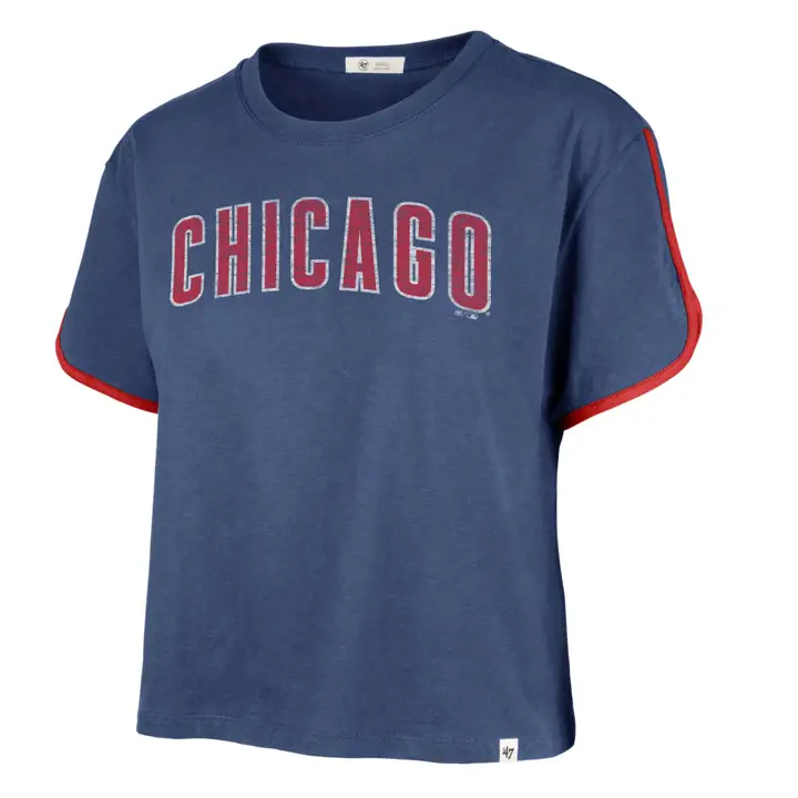T-shirt court à ourlet dauphin bleu Chicago Cubs MLB pour femme 23