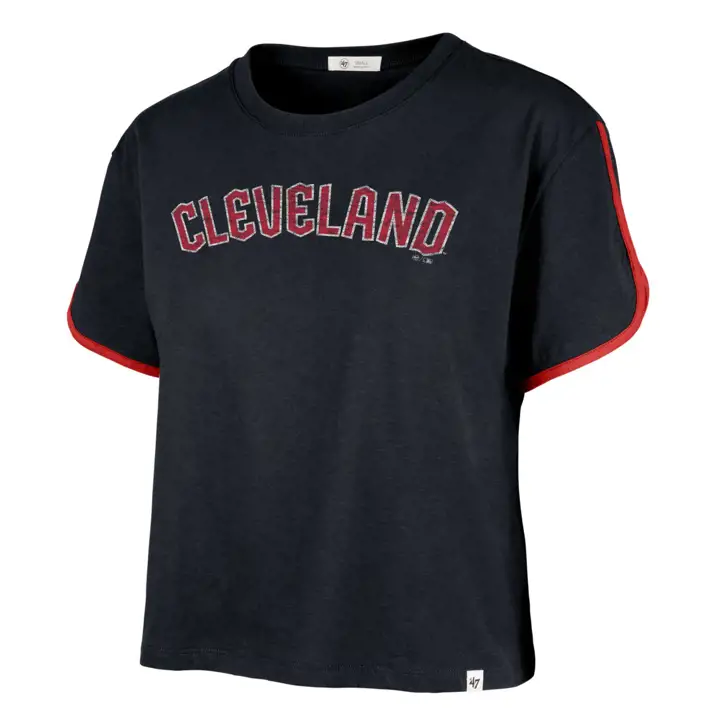 T-shirt court à ourlet dauphin bleu pour femme Cleveland Guardians MLB 23