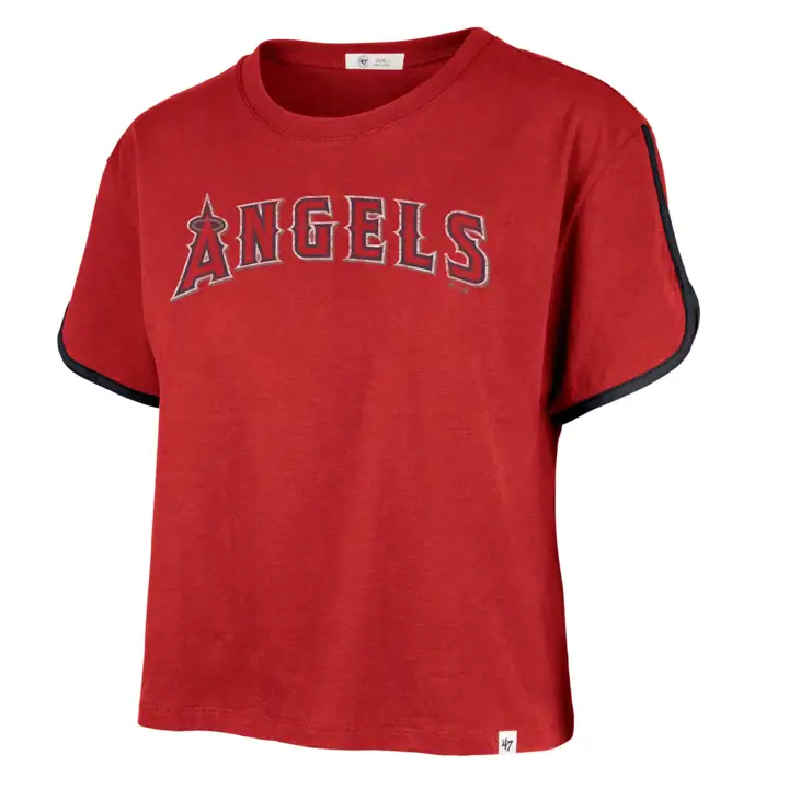 T-shirt court à ourlet dauphin pour femme MLB Los Angeles Angels 23 Rouge