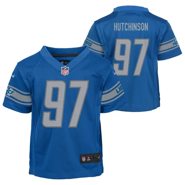 Maillot de match jeune LIONS NFL Aidan Hutchinson BLEU