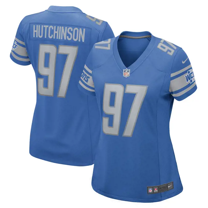 Maillot De Match Pour Femme NFL Lions Aidan Hutchinson Bleu