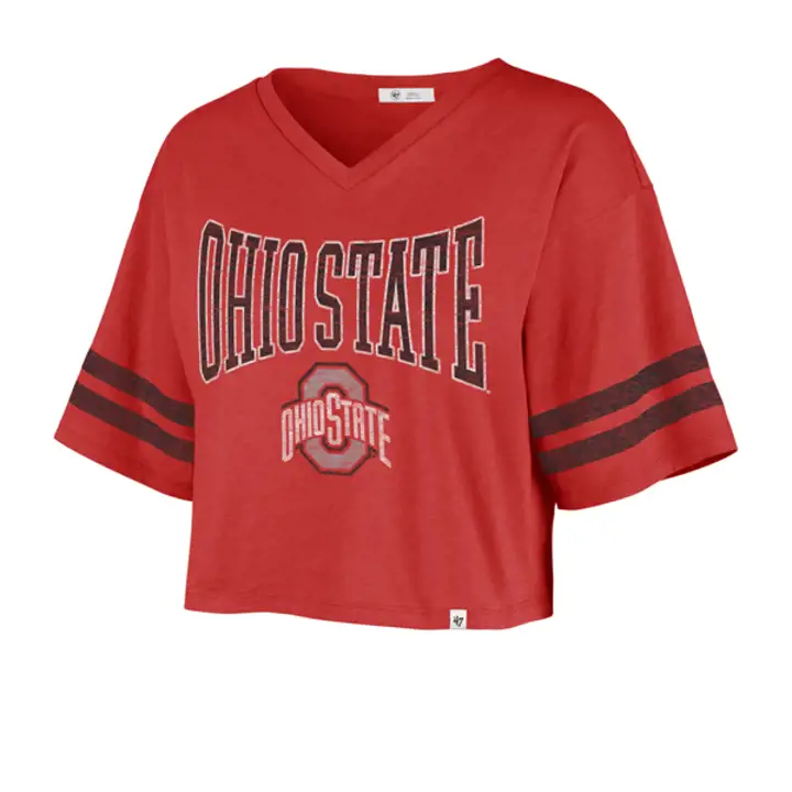 Ohio State Buckeyes NCAA T-shirt court Fanfare pour femme BLANC/ROUGE