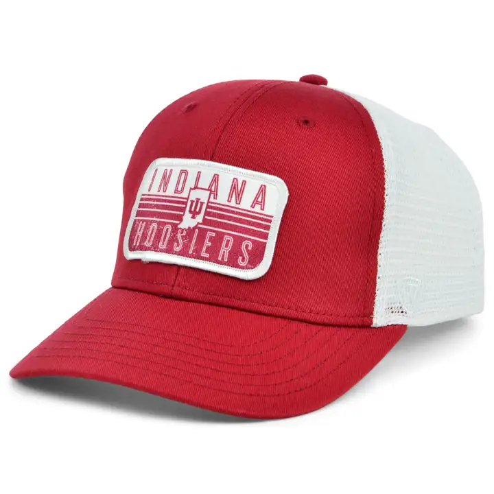 Casquette de camionneur en sergé avec patch NCAA Indiana Hoosiers, rouge cramoisi/blanc