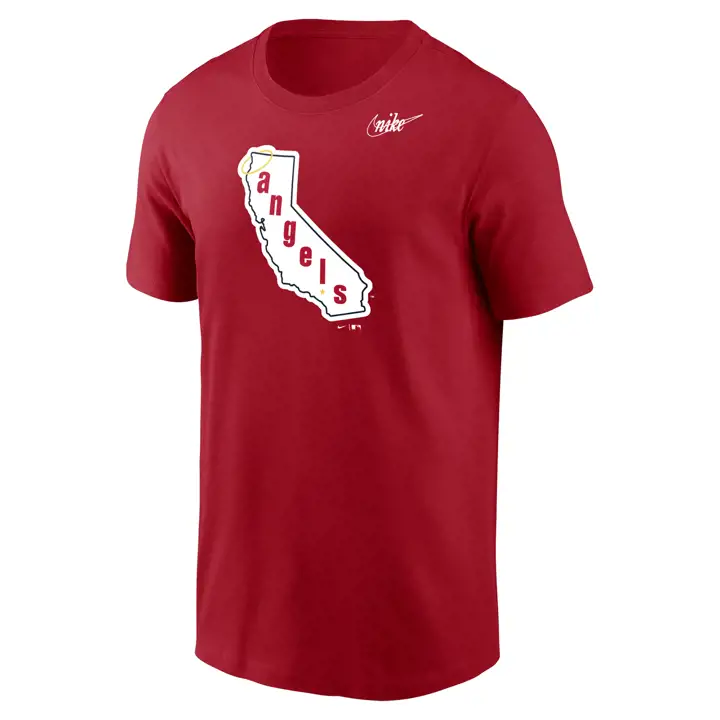 T-shirt à logo Swoosh Coop des California Angels de la MLB, Rouge État
