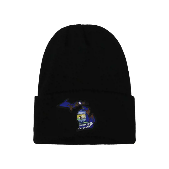 Bonnet tricoté avec écusson drapeau du Michigan noir