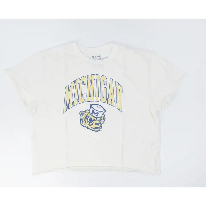 T-shirt court crème NCAA Michigan Wolverines pour femme