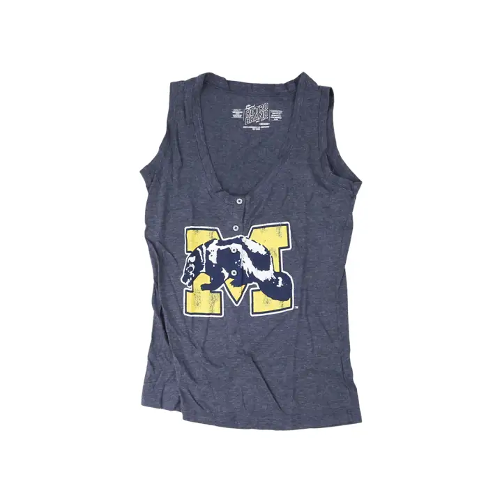 Débardeur à manches courtes avec boutons Michigan Wolverines NCAA pour femme - Bleu marine