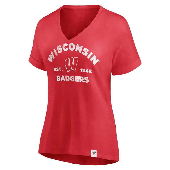 T-shirt Col V Fluide NCAA Wisconsin Badgers 22 ROUGE