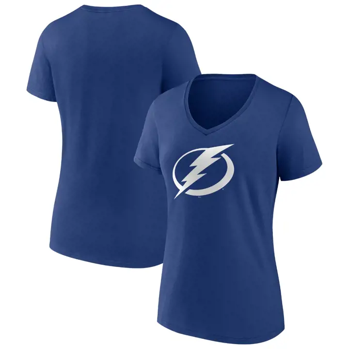 T-shirt col en V Tampa Bay Lightning NHL pour femme avec logo principal à manches courtes 22