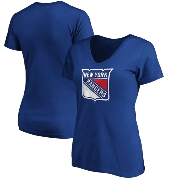 T-shirt en V à manches courtes avec logo principal des Rangers de New York LNH pour femme 22 rb