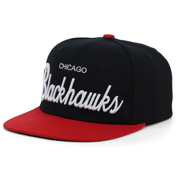 Casquette Chicago Blackhawks LNH script classique vintage à bouton-pression NOIR
