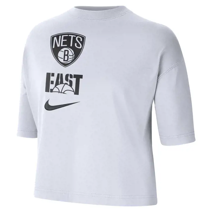 T-shirt Boxy NBA pour femme Brooklyn Nets NK ES VS 23 blanc