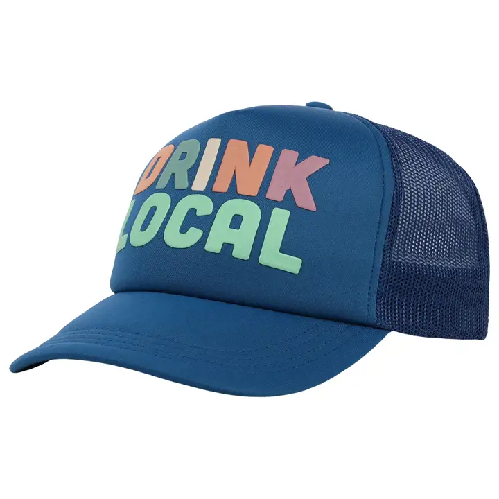 Couronnes ordinaires Pop Culture Casquette Trucker en mousse bleue Buvez local