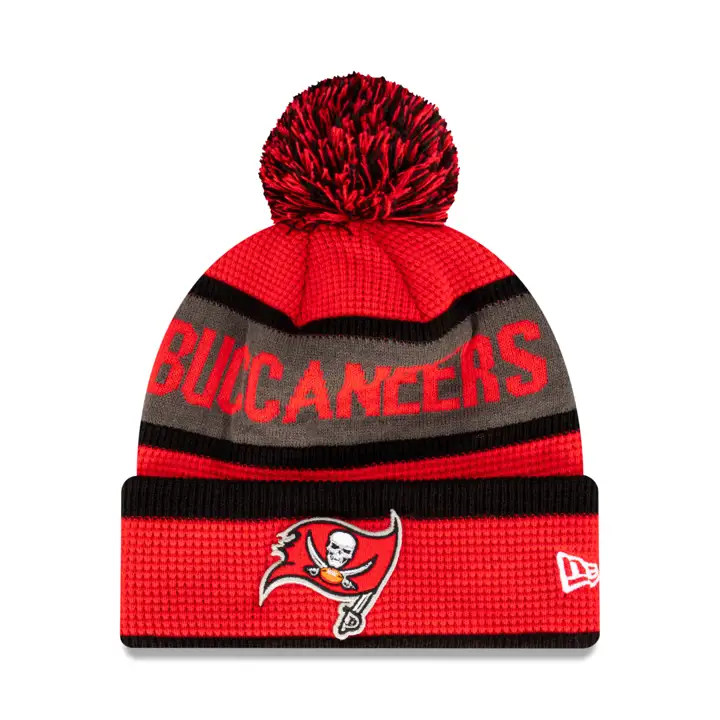 BONNET À POMPON EN MAILLE GAUFRÉE ROUGE NFL TAMPA BAY BUCCANEERS