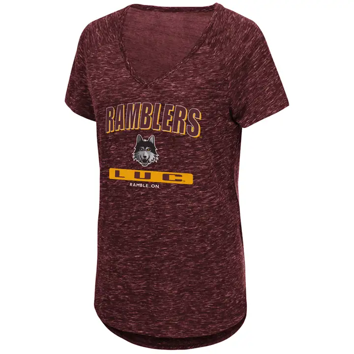 T-shirt Loyola Chicago Ramblers NCAA pour femme à col en V et à paillettes